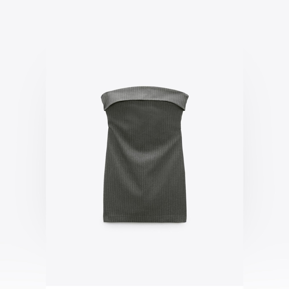NWT Zara Strapless Bandeau Pinstripe Mini Dress Gray - Picture 4 of 7